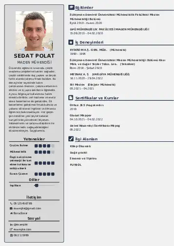 Maden Mühendisi Cv Örnekleri cv indir